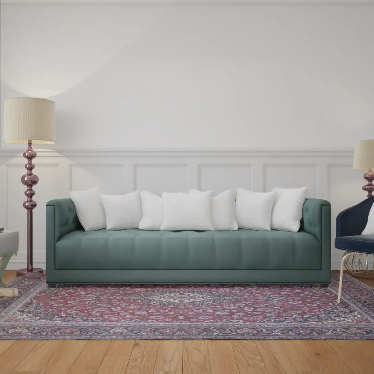 9 x 12 New Kashan Wool Area Rug in living room - pineville rug gallery - charlotte nc