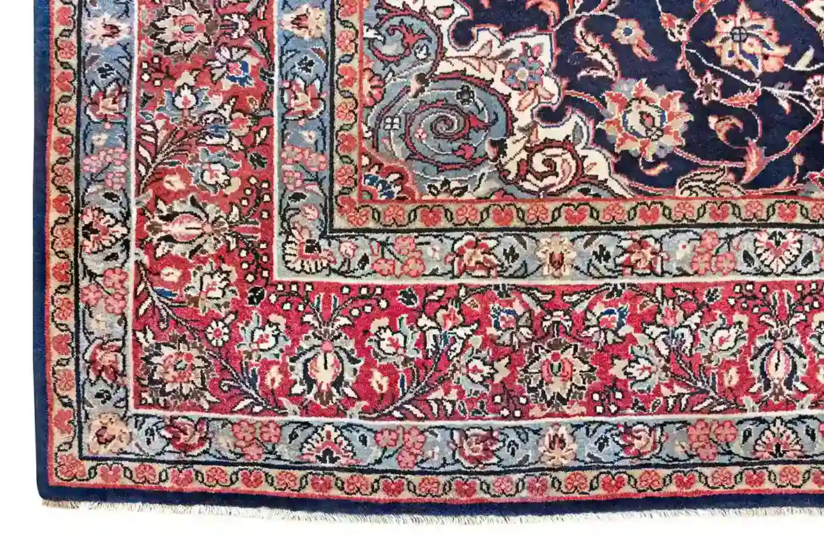 8 x 11 Vintage Sarouk Persian Wool Area Rug Border Details - pineville rug gallery - charlotte nc