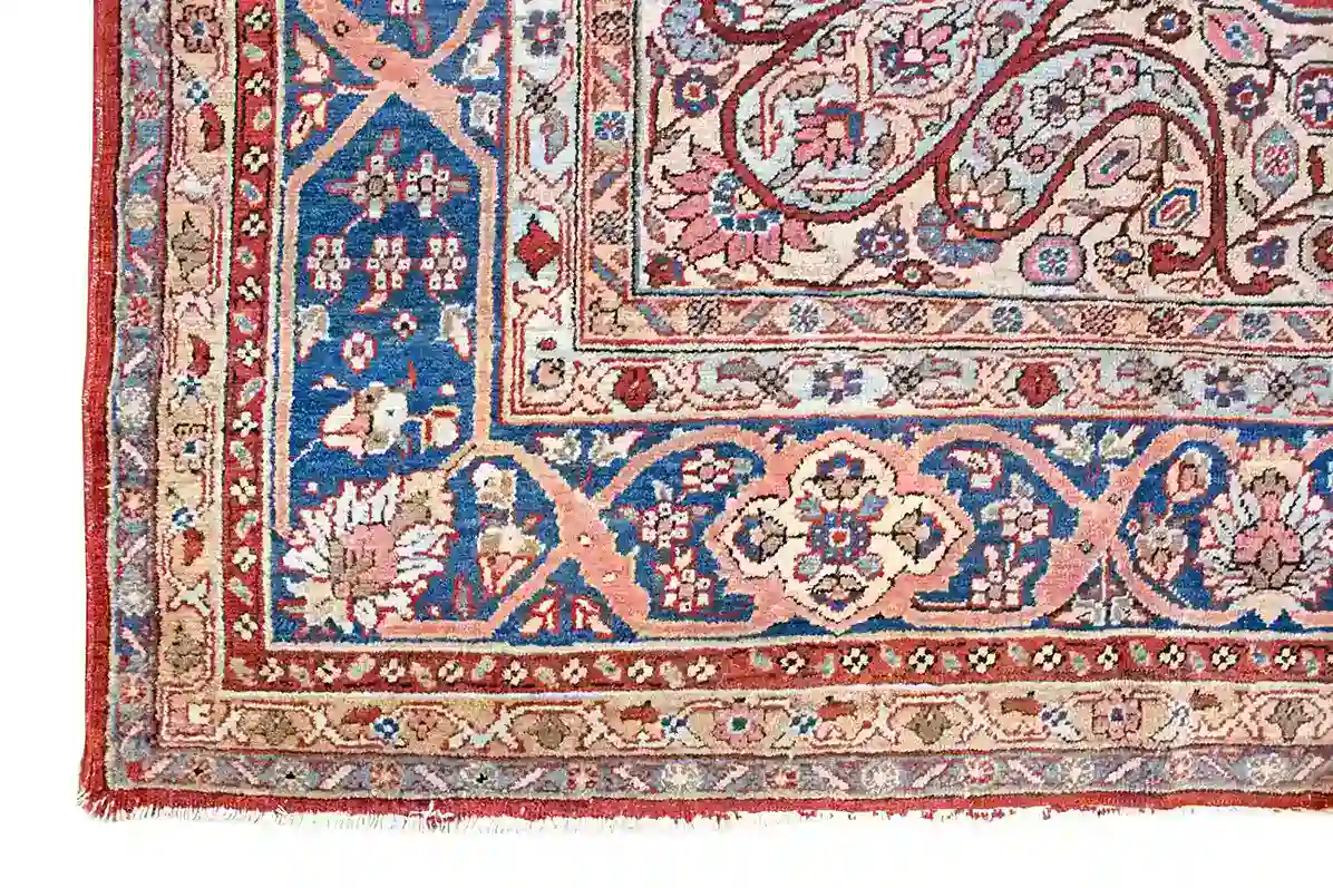 10 x 13 Antique Heriz Wool Area Rug Border Details - pineville rug gallery - charlotte nc