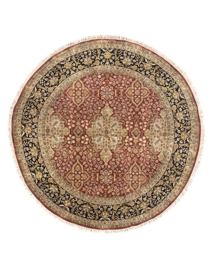 7 x 7 Round Indo-Kashan, In Classic Red
